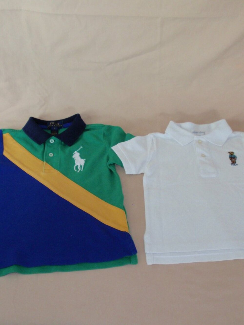 Lot of 2 Ralph Lauren Bear Colorblock Short Sleeve Pique Polos Sz 18m 2t